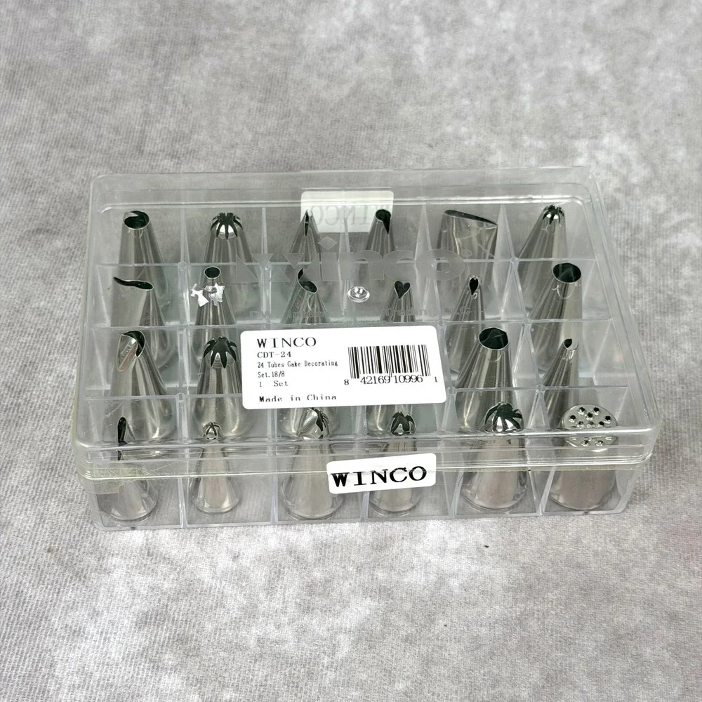 Winco CDT-24 Piece Stainless Steel Cake Decorating Set Pastry Tubes w Case NEW